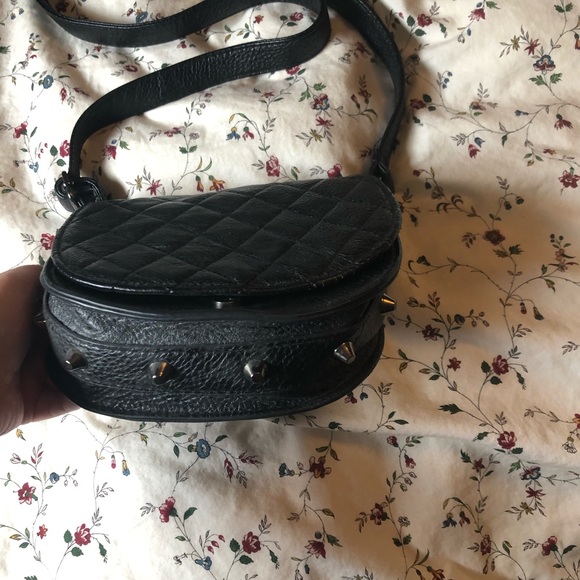 Black leather studded cross body bag - Picture 2 of 3